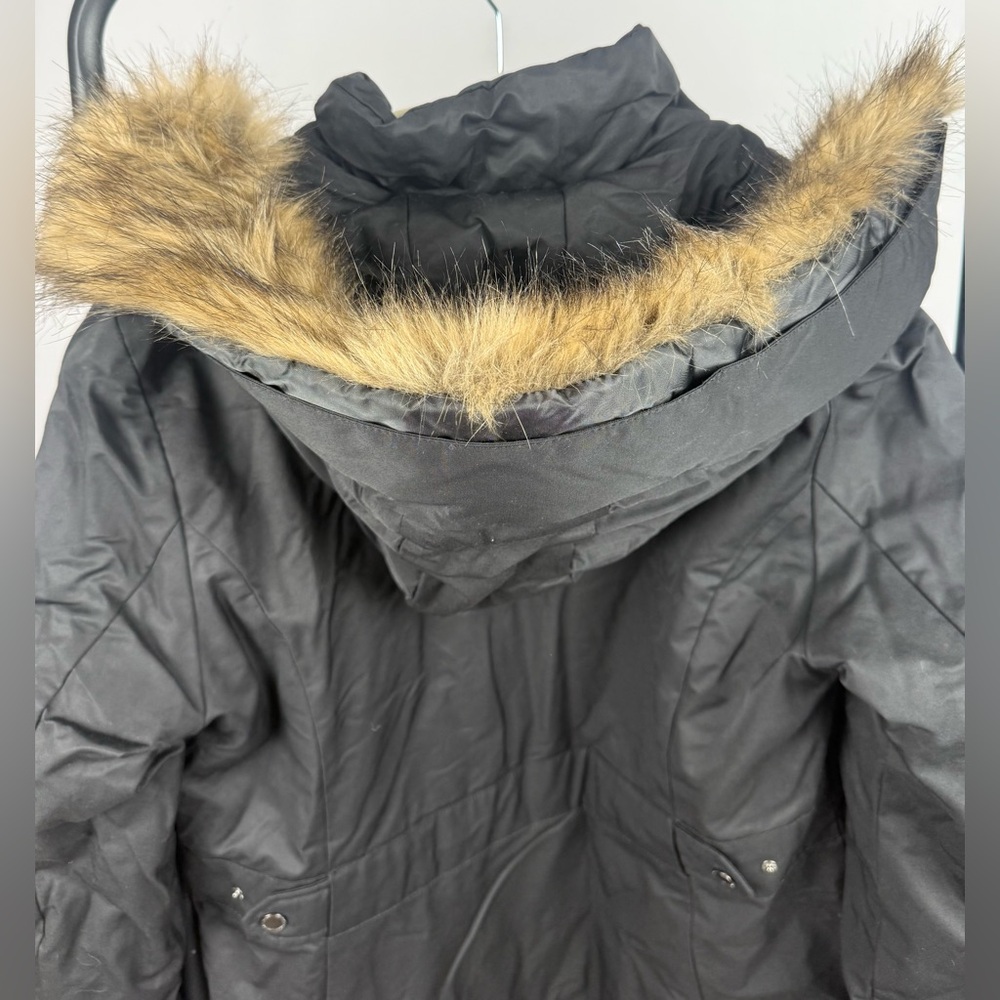 1 Madison Expedition Faux Fur Hooded Parka Coat Black L NWT F51 - Picture 7 of 9